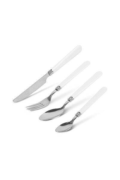Bewello Cutlery set with stand - white - 16 pieces - 32.7 x 19.5 x 4.7 cm