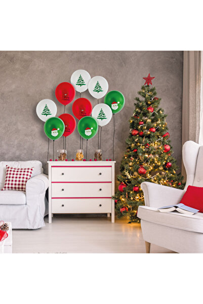 OEM Set of balloons - red, white, green, with Christmas motifs - 10 pcs / pack