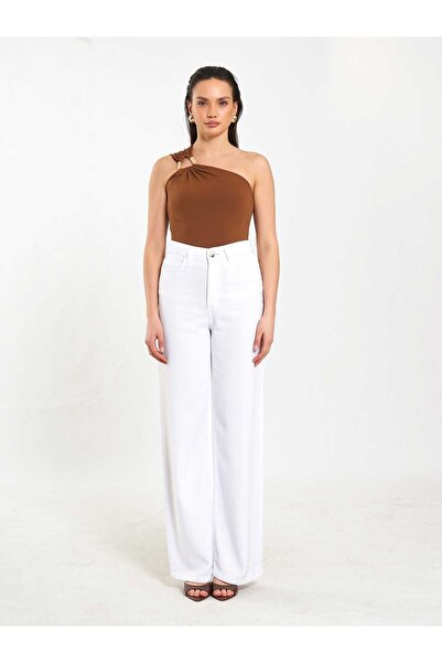 Coral 071897 Buckled One-Shoulder Bodysuit Light Brown