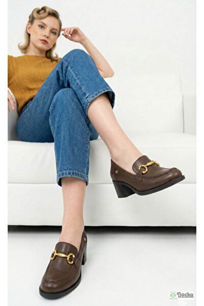 Mammamia Kadın Hakiki Deri Ortopedik Kalın Topuklu Klasik Ayakkabı M27YA/3395