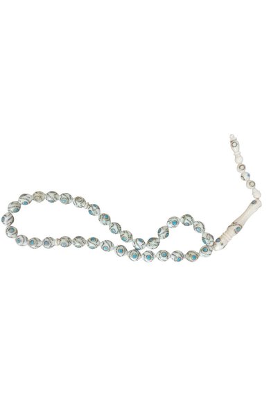 SUGÜLİNSHOP & HANDMADE JEWELRY Turquoise Embroidered White Bone Prayer Beads