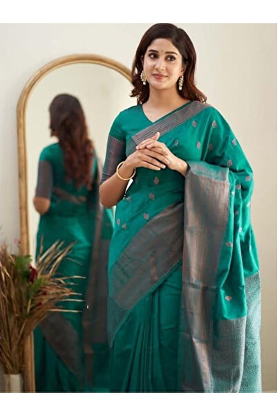 MYSMAR Green Lichi Silk Blouse Saree - MAF3066| Green