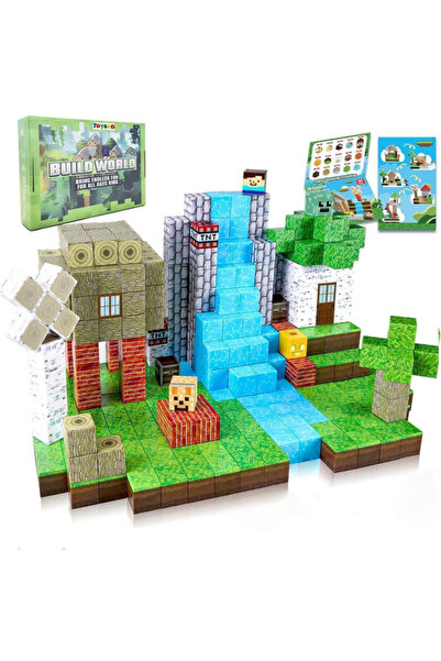 Toyska Set cuburi magnetice tip Minecraft Build World, 240 piese, multicolor
