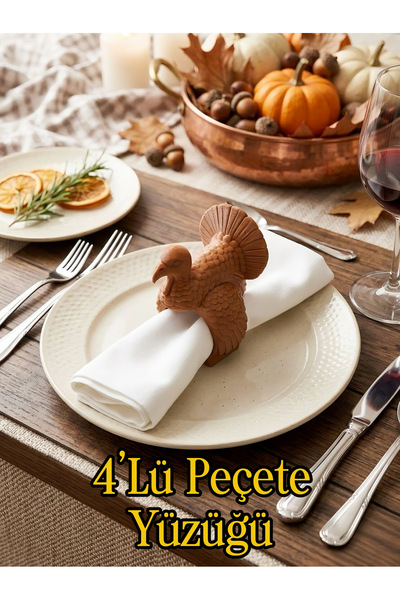 3D 4 Adet Rustik Figürlü Halkalı Peçete Yüzüğü, Peçete Halkası, Napkin Ring