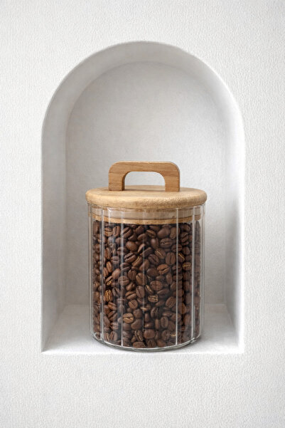 LEONEV برطمان زجاجي دائري من البوروسيليكات بغطاء أكسيا مخطط سعة 650 مل