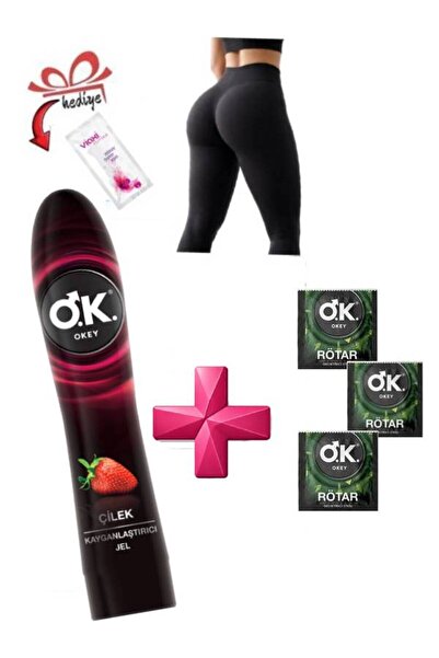 Okey Çilekli Uyarıcılı Kayganlaştırıcı Jel-3'lü Rötar Prezervatif-Yırtılır Ta...