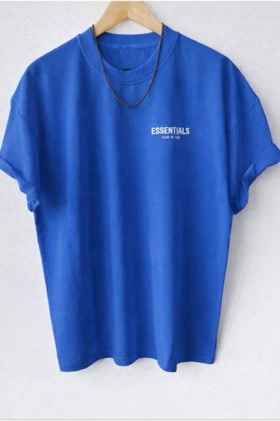 NOFLEN Cobalt Blue Oversized Essentials Printed Loose Fit Tshirt