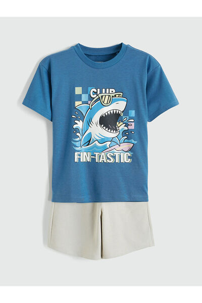 LC Waikiki Lcw Kids Blue Printed Boy's T-Shirt and Shorts