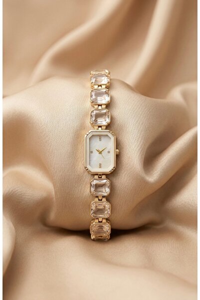 KLISHE Butik Women's Steel Watch Gold Color White Dial with Stones Luxury Edi...