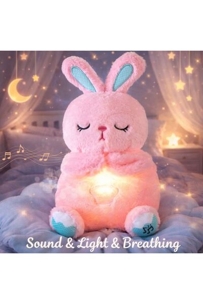 SHAMİRA Nefes alan pembe renk sevimli tavşan uyku arkadaşı sesli müzikli ışıklı