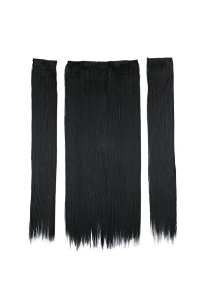 Zeysum 3 lü Set - Siyah Yarımay Saç Düz Çıtçıtlı Ekstra Yoğun Postiş 65 Cm 25...