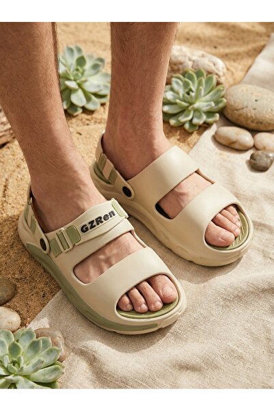 Finelook Beige Adjustable Strap Slide Sandals – Lightweight Comfort Summer Sl...