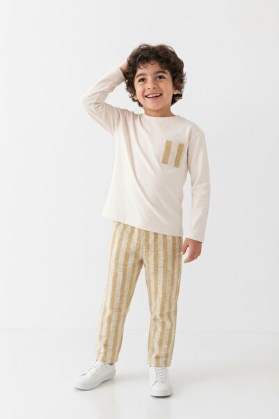 Dolcetots Boy's Pocketed Combed Cotton Top and Striped Pants Bottom Top Set 3...