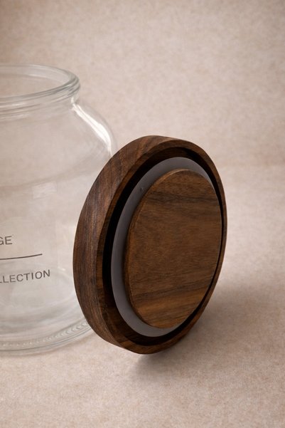 SUELF CO Acacia Lid Glass Storage Jar (with Measuring Spoon / 3000 ml) Kezze