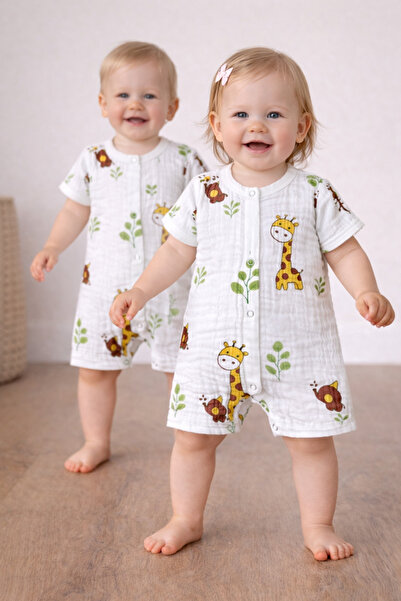 greenmoss Salopetă pentru bebeluși din muselină organică cu două straturi și ...