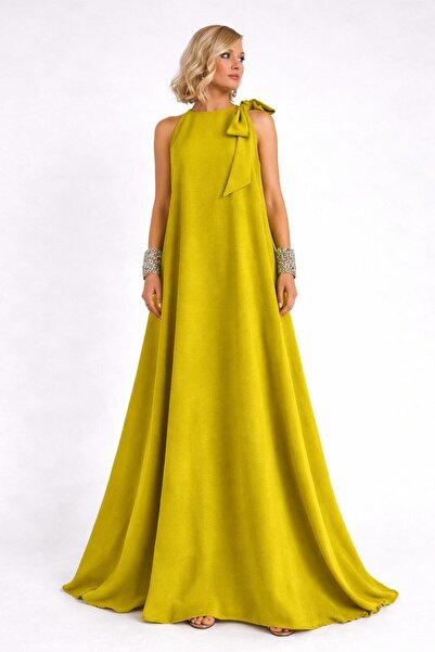 ALYEL NAKER One-Shoulder Bow Detail A-Line Stylish Maxi Dress