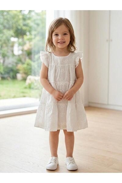 Miniminnakkidswear Λευκό κοριτσίστικο φόρεμα με λουλουδάτη λεπτομέρεια 3-8 ετών
