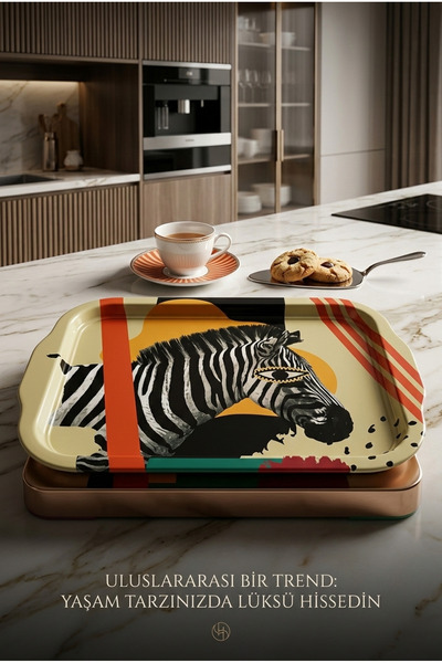 Transformacion Zebra Patterned Presentation Tray 32X21 Special Design Steel 7...