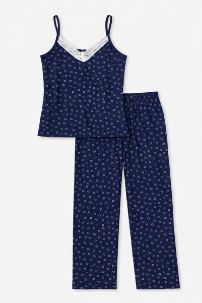 Melff Lycra Ring Viscose Comfortable Size Lace Detailed 2 Piece Pajama Set
