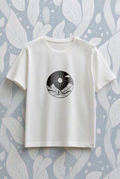 Vordevia Kamp Printed White Oversized Unisex T-Shirt Basic Comfortable Fit Da...