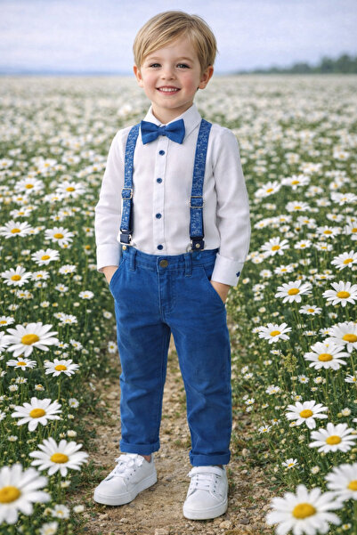 Terry Oxford Straps, Bow Tie, Shirt and Trousers 4-Piece Boys' Set