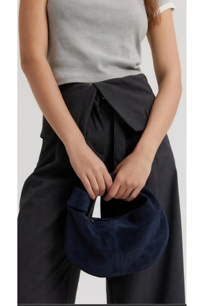 themoiss The Moiss Suede Women's Mini Size Dark Blue Color Oval Shoulder Bag