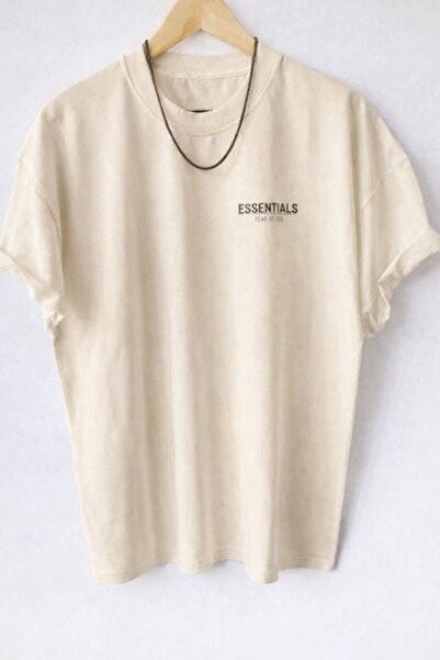 NOFLEN Beige Oversized Essentials Printed Loose Fit Tshirt