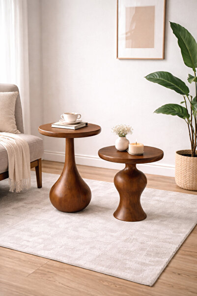 Trihome Masif Ihlamur Ağacı El Yapımı Modern Yan Sehpa – Dekoratif Tasarım Yu...