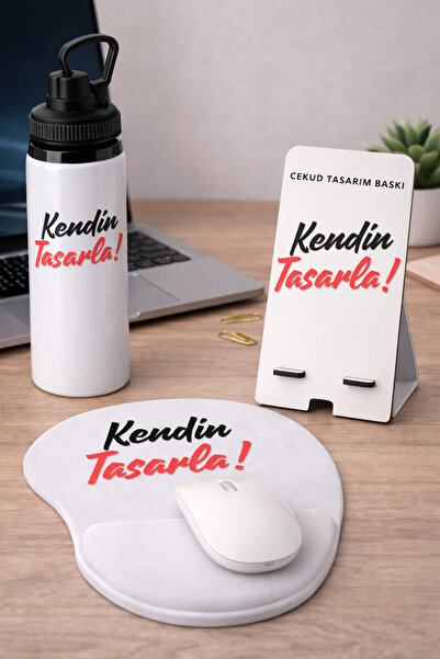 cekud tasarım baskı Kişiye Özel 800 ml Su Matarası + Mousepad + Ahşap Telefon...