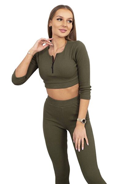 Kesi Set topuri scurte kaki cu nervuri