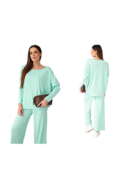 Kesi Women's mint Viscose set, blouse and oversized pants Plus Size