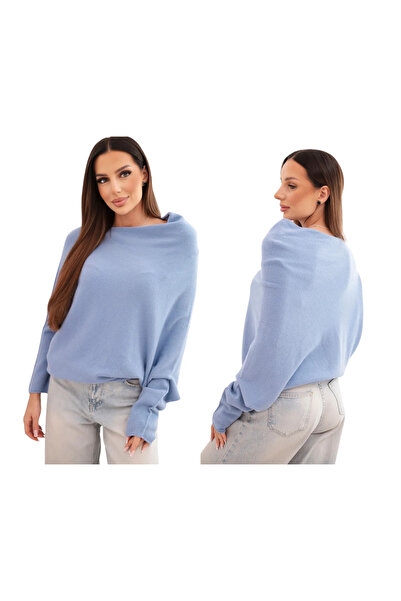 Kesi Pulover asimetric supradimensionat din denim pentru femei, cu decolteu larg