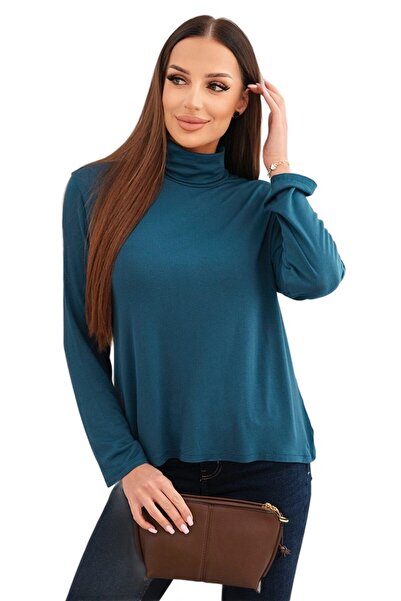 Kesi Women's navy blue Viscose blouse with high collar and long sleeves