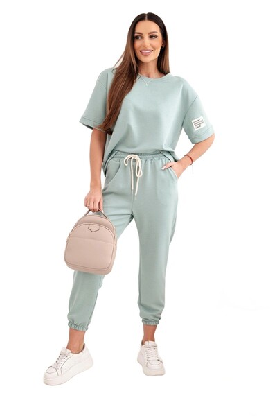 Kesi Set BUTTER de damă, culoare mentă închisă, din viscoză, cu bluză lejeră ...
