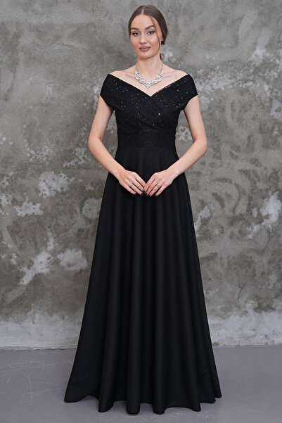 MAG FASHİON Φόρεμα Δαντέλα λι Κάικι διπλό πέτο με λαιμόκοψη χαμηλά στους ώμου...