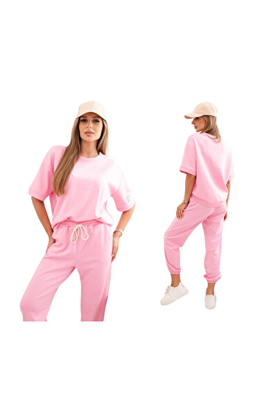 Kesi Set de damă BUTTER roz deschis, din viscoză, cu bluză lejeră și pantaloni