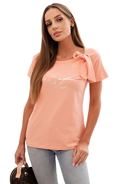 Kesi Cotton blouse with bow on the shoulder and apricot print