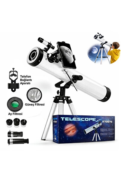 MultiZone Teleskop Astronomi Profesyonel Ay Gözlem 76mm 700mm Reflektör Tripo...