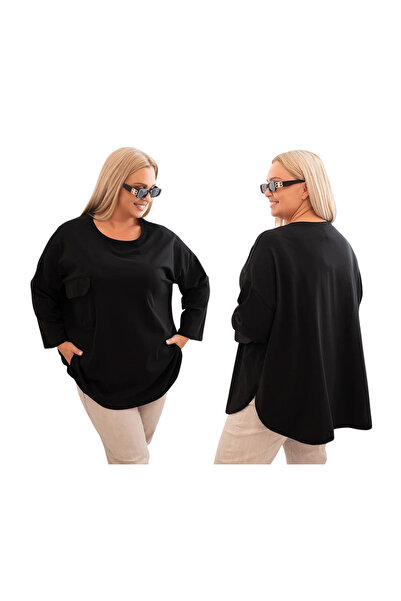 Kesi PLUS SIZE women's black blouse with chest Functional Pocket and 3/4 sleeves