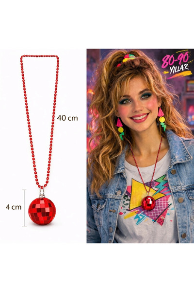 Twin Store قلادة بلاستيكية على شكل كرة ديسكو 8039Ler 9039Lar باللون الأحمر