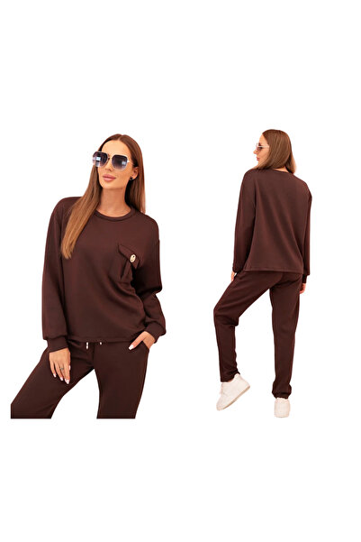 Kesi Set trening maro pentru femei cu buzunar decorativ și pantaloni drepți