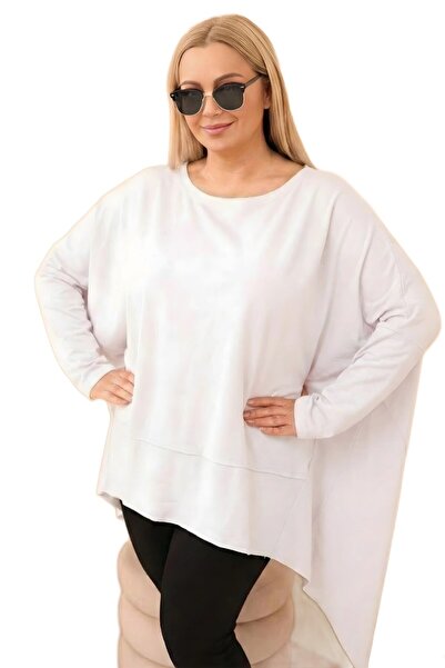 Kesi Bluză albă din bumbac pentru femei, mărime mare, asimetrică