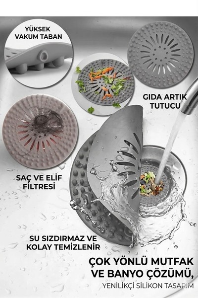 RED KİTCHEN 2'si 1 Arada Mutfak ve Banyo İçin Tıkanıklık Önleyici Silikon Süzgeç