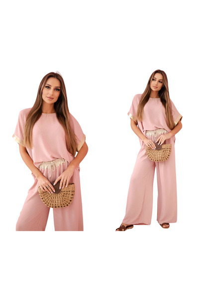 Kesi Set elegant de damă roz pudrat închis, confecționat din viscoză cu garni...