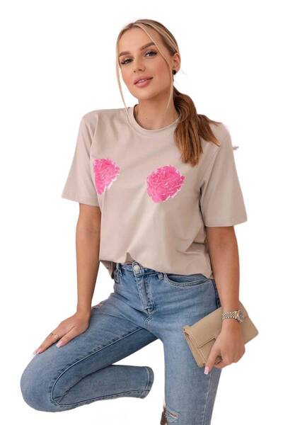 Kesi Beige Cotton blouse with Printed