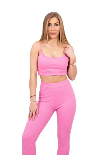 Kesi Set cu bluză și top roz deschis cu nervuri