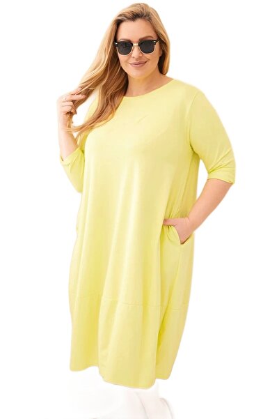 Kesi Rochie de damă din bumbac, mărime mare, cu mâneci rulate și buzunare, cu...