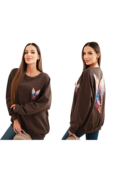 Kesi Hanorac supradimensionat pentru femei din bumbac cu aripioare colorate p...