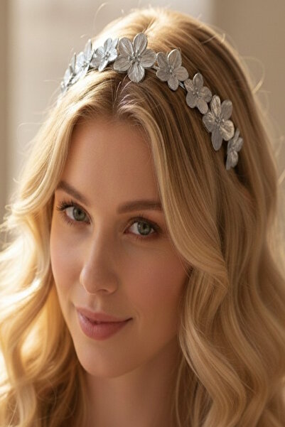 CAŞ DEKORASYON Silver Color Metal Flower Crown