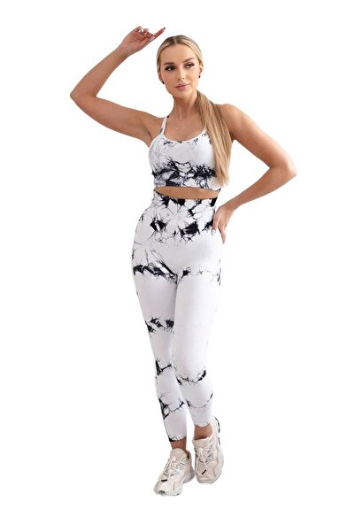 Kesi Set fitness top + colanți push-up albi